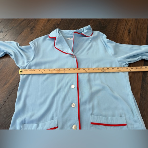 SLEEPER Women’s Long Sleeve Button Down Pajama Top Blue Red Trim Size Large - Picture 10 of 11